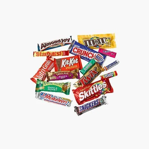 A pile of candy bars on top of each other.