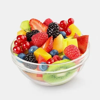 A bowl of fruit is shown with berries.